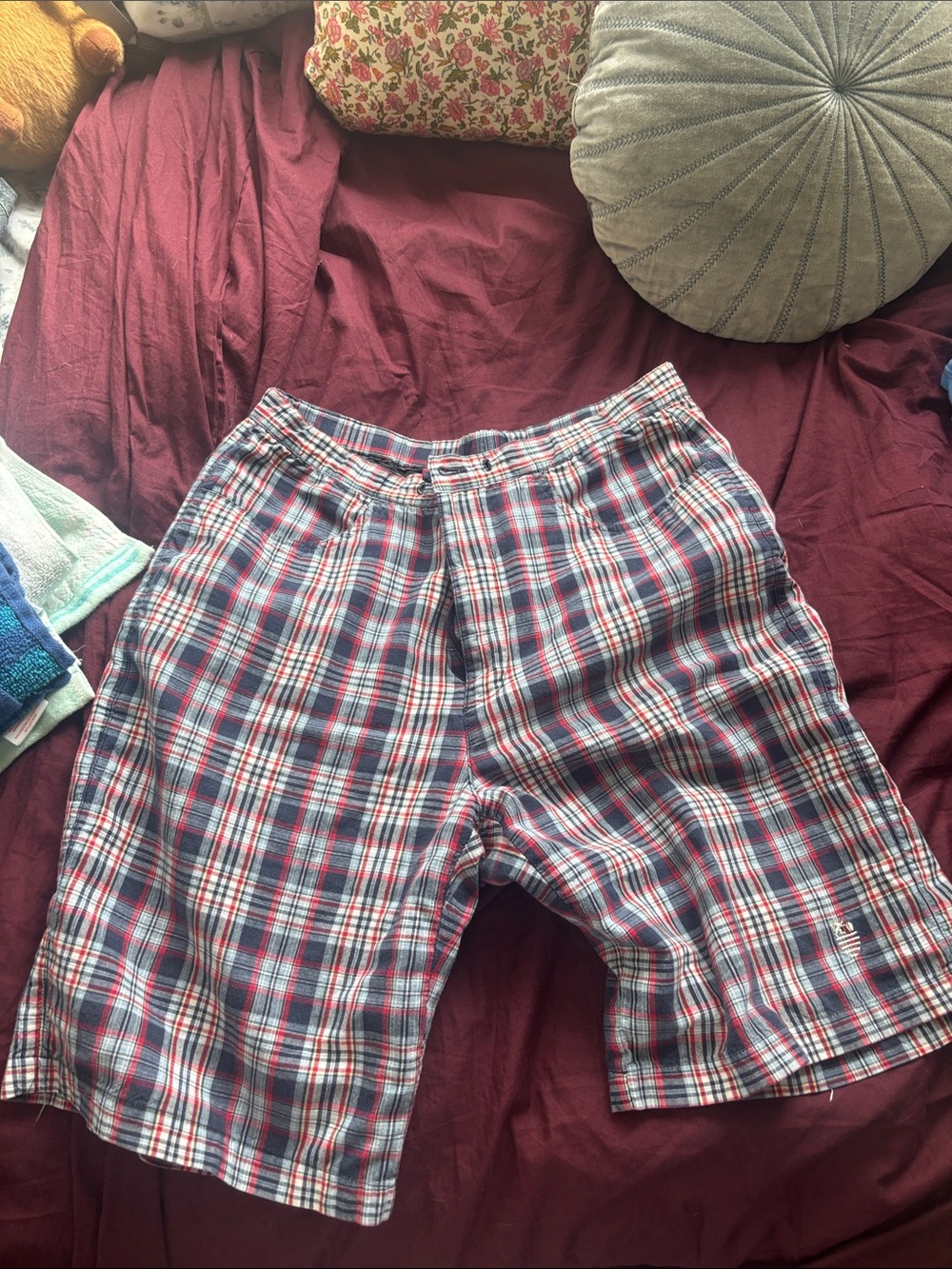 Women's Plaid Athletic Shorts in Red, Blue & White